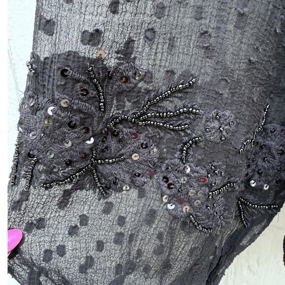 WALTER BAKER black swiss dot semi sheer billow sleeve embellished Candice top - Picture 4 of 11